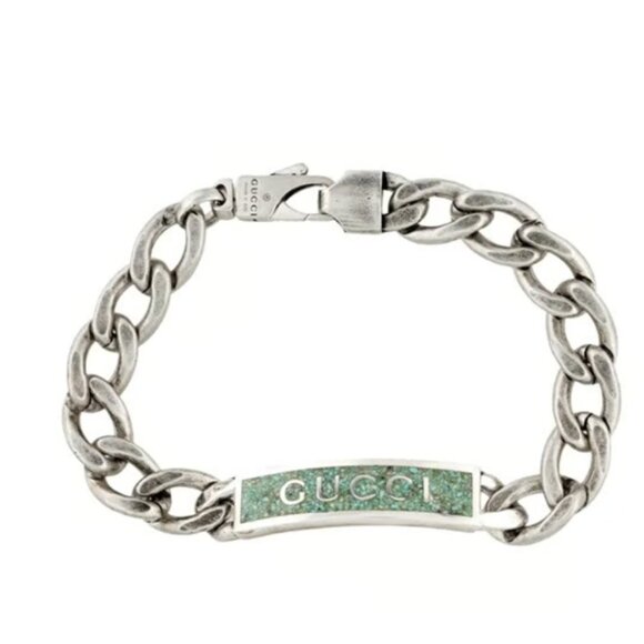 GUCCI turquoise plate Silver bracelet SLV bracelet, 678712, size 18 - Picture 1 of 14